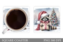 Christmas Raccoon Coaster. Christmas Coaster Sublimation Product Image 1