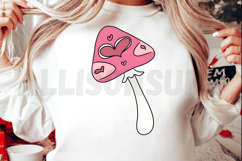 mushroom, toadstool, hearts, pink, illustration, digital art, cute, fantasy, kawaii, whimsical, clip art, vector, design, graphic, fairytale, love, valentine, magical, cartoon, children, background, white, symbol, drawing, hand drawn, isolated, sweet, sim