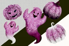 Pink Floral Pumpkins Ghosts Halloween Clipart PNGS Product Image 2
