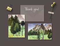 Watercolor mountain landscape clipart. Sublimation PNG Product Image 7