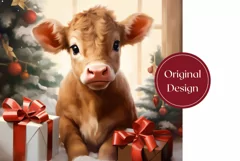 Christmas Tumbler Wrap Design, Baby Highland Cow Tumbler PNG Product Image 2