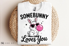 Funny Bunny With Bubblegum And Heart Glasses Sublimation PNG Product Image 4