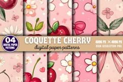 Coquette Cherry Pattern Digital Paper Background Bundle PNG Product Image 3