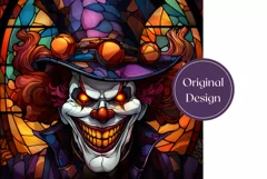 Stained Glass Halloween Tumbler Wrap, Halloween Clown PNG Product Image 2