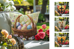 Floral Easter Pillowcase, Easter Cross Pillow Sublimation Product Image 2