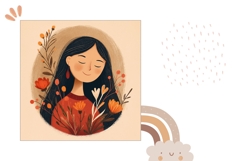 Flowers Pillow Design, Cartoon Girl Pillow Template Product Image 2