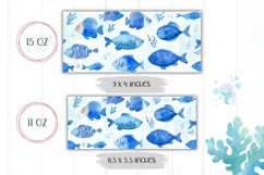 Watercolor Fish Mug Wrap, Sea Mug PNG, Blue Fish PNG Product Image 2