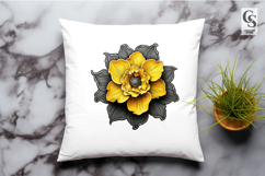 Yellow and Black 3D Flower Clipart Sublimation PNG Product Image 2