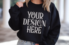 Black Gildan 18000 Crewneck Lifestyle Mockup, Gildan 18000 Product Image 1