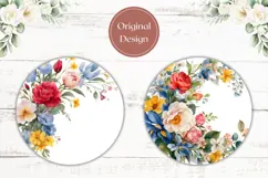 Floral Wreath Coaster, Watercolor Flowers Car Coasters PNG Product Image 2