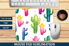 Watercolor Colorful Cactus Pattern Mouse Pad | Mouse Pad Png Product Image 1