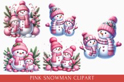 Pink Snowman Clipart, Cute Pink snowman sublimation Product Image 1