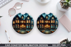 Houses Car coaster sublimation, Halloween Coaster PNG Product Image 1