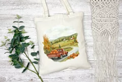Red Farm Truck Illustration, Watercolor Farm Pumpkins PNG Product Image 2