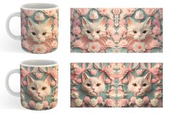 3D Cat and Flowers Mug Wrap | Sublimation Coffee Cup Product Image 5