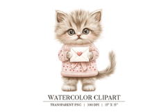 Valentine Kitten Watercolor Clipart PNG Product Image 1