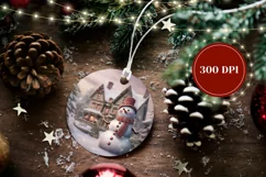 Christmas Round Ornament, Watercolor Snowman Ornament Design Product Image 2