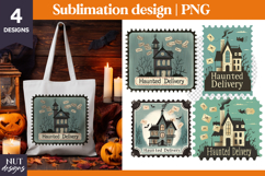 Post Stamp Halloween treat bag, Haunted house illustrations Product Image 1