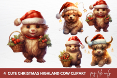 Cute Christmas Highland Cow Clipart Product Image 1
