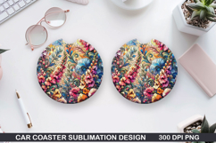 Flowers Car Coaster Sublimation| Autumn Flowers Coaster PNG Product Image 1