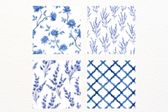 Blue Toile Seamless Pattern Watercolor Graphic 10 JPG Product Image 3
