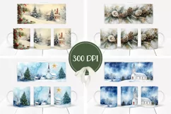 Christmas Village Mug Design, Christmas Church Mug Wrap Product Image 2