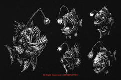 10 Bundle Dark Art Angler Fish Sea Creature Horror Deep Sea Product Image 3