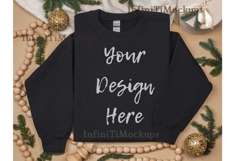 Gildan 18000 Black sweatshirt mockup Xmas Flatlay Product Image 1