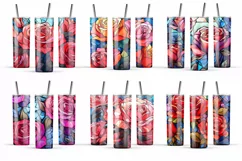Roses tumbler wrap Stained Glass Png 20 Oz Sublimation Product Image 2