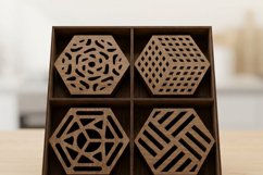 Geometric Laser Cut Coasters and Box Design Modern Wood Coas Product Image 3