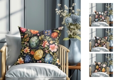 Cute Easter Pillow Template, Cartoon Easter Eggs Sublimation Product Image 2