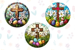 Stained Glass Cross Keychain, Christian Cross Round PNG Product Image 2