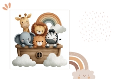 Watercolor Rainbow Pillow, Cartoon Animals Pillow Case Product Image 2