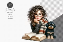 Young girl and book, Student clipart, Back to school, Product Image 1