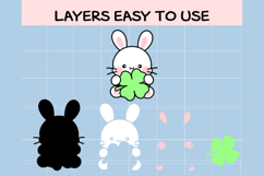 Cute Bunny Clover SVG, Kawaii Rabbit Clipart, Lucky Four Lea Product Image 2
