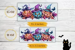 Watercolor Halloween Mug Wrap, Colorful Pumpkins Mug PNG Product Image 2