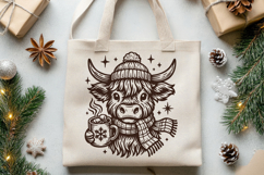 Christmas Highland Cow SVG | Cozy Winter Cow with Hot Cocoa Product Image 2