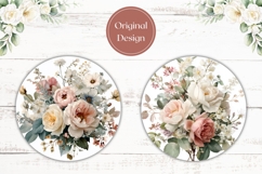 Floral Car Coasters, Watercolor White Roses Coaster Template Product Image 2