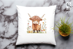Highland Cow With Wildflowers Clipart Sublimation PNG Product Image 2