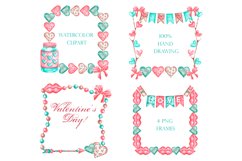 Valentine&#039;s Day watercolor frame, border. Clipart Love. PNG Product Image 2