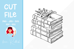 Floral books Line Art Cut File Product Image 1