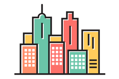 City buildings and industrial factories icons showing urban Product Image 1