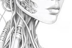 Robot Girl coloring page for adults. Adult coloring page Product Image 3