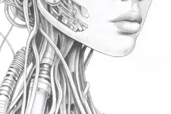 Robot Girl coloring page for adults. Adult coloring page Product Image 3