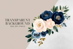Dark Blue &amp; Blush Pink Flowers Clipart PNG. Product Image 2