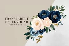 Dark Blue & Blush Pink Flowers Clipart PNG. Product Image 2