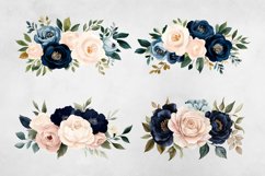 Dark Blue &amp; Blush Pink Flowers Clipart PNG. Product Image 3
