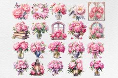Watercolor Pink Peony Bundle Clipart, Watercolor flowers Product Image 3
