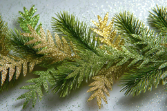 Green and Gold Glitter Pine Garland - Christmas Border Decor Product Image 1