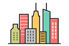 City buildings and industrial factories icons showing urban Product Image 1